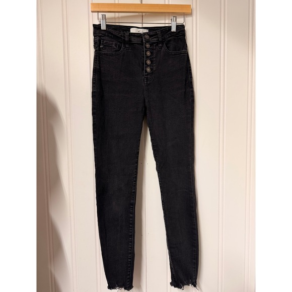 KanCan Denim - KanCan Gris Skinny Jeans 3/25 Black High Rise Button Fly Stretch Frayed Hem